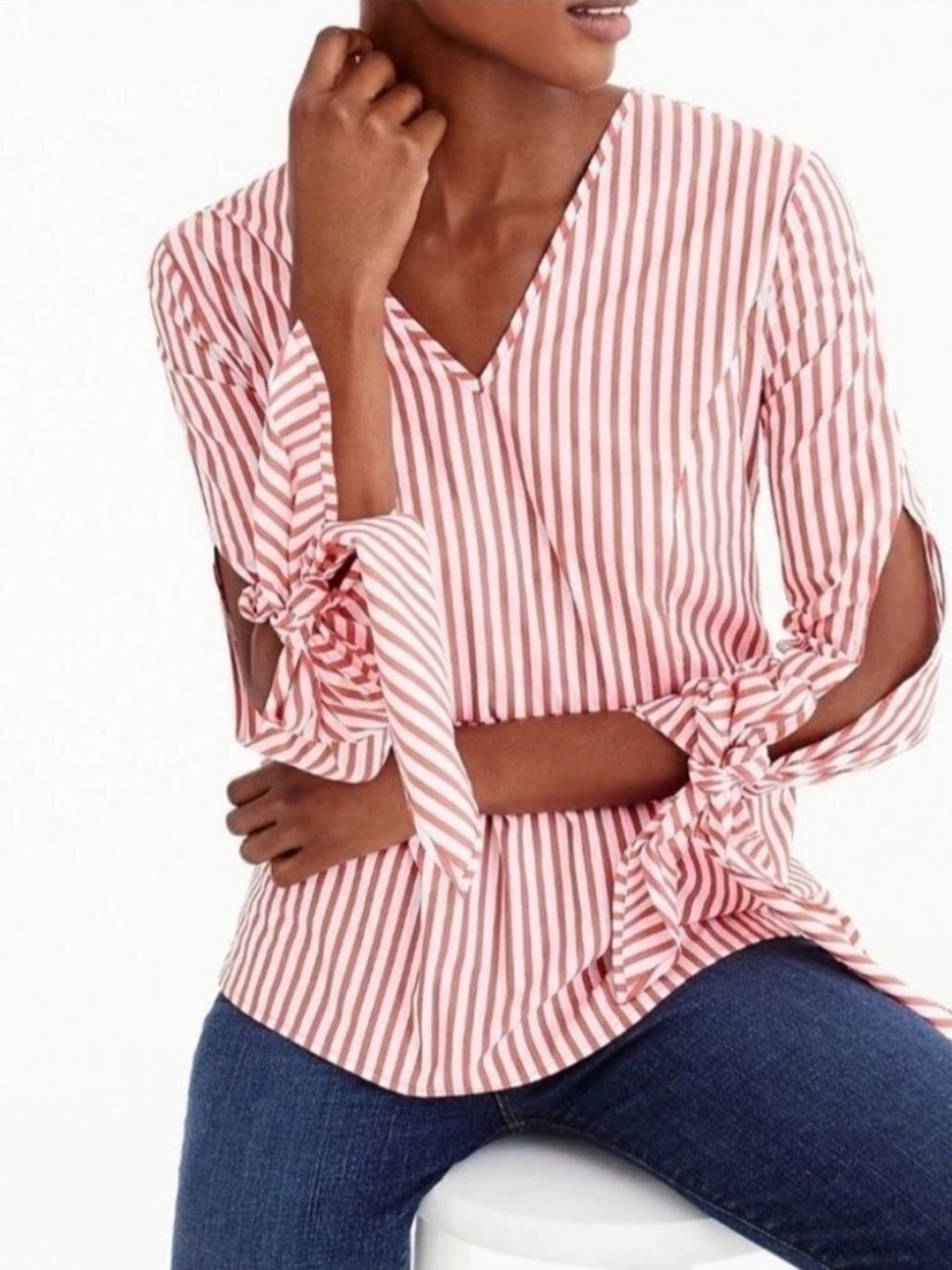 Universal Standard for J.Crew Red and White Striped V-Neck Blouse